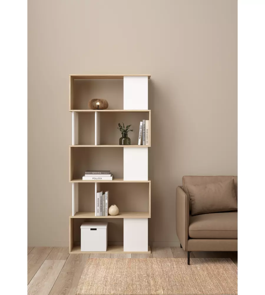 Libreria "labirinto" bianco quercia, 80x29,5x173,5 cm